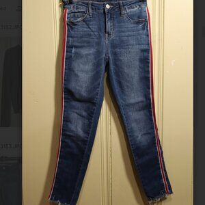 VERVET- Medium Wash Stripped Denim Women's Skinny Jeans